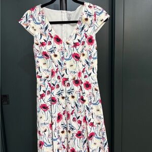 Tristan Floral Cap Sleeve Midi Dress - Red and White